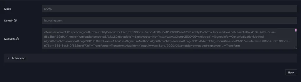 Example - SAML \`\<taurushq.com>\` domain